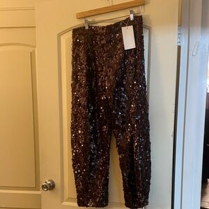 Zara Sequin maroon barrel pants.